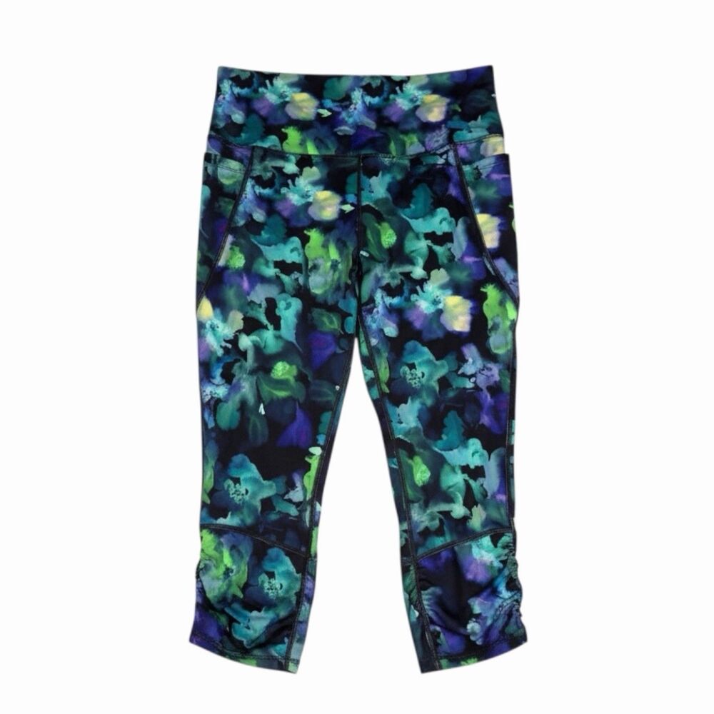 All In Motion Yoga Pants Leggings Crop Ruched  Tie Dye Floral Blue XXL bv